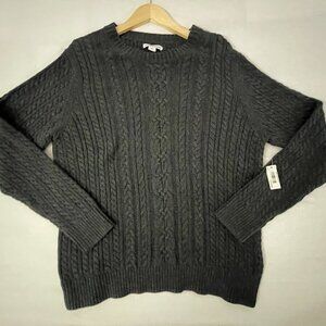 NWT Amazon Essentials Dark Grey Crew Neck Cable Knit Sweater